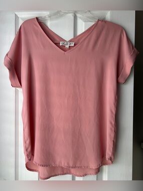 Pink Rose Dusty Pink V-Neck Short Sleeve Blouse
